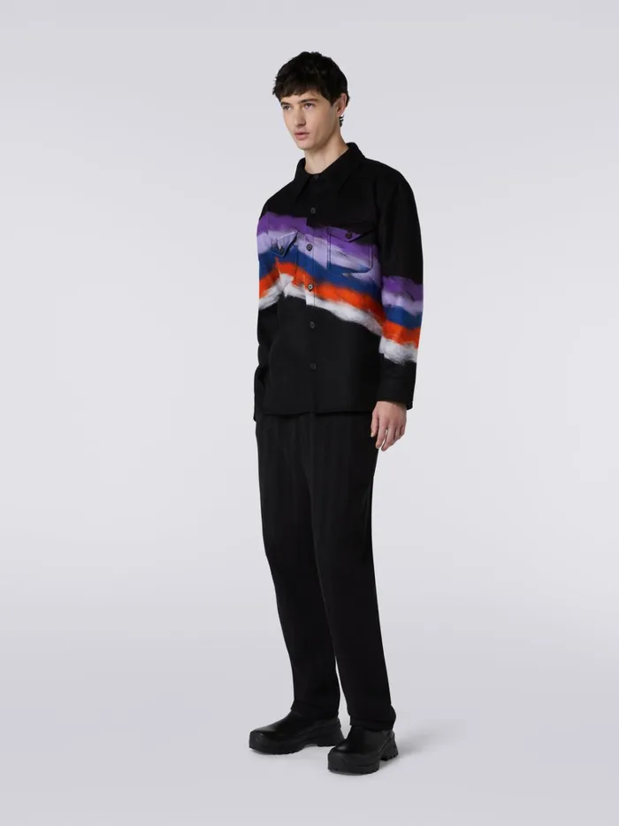 Men Wool Blend Overshirt With Slub Motif Black Missoni Coats and Jackets Men Wool Blend Overshirt With Slub Motif Black Missoni Coats and Jackets