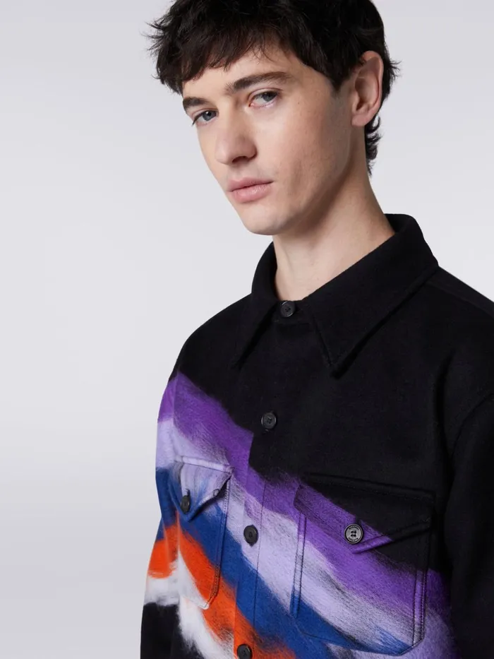 Men Wool Blend Overshirt With Slub Motif Black Missoni Coats and Jackets Men Wool Blend Overshirt With Slub Motif Black Missoni Coats and Jackets