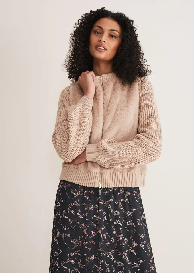 Myla Fur Body Knit Jacket Camel Women Phase Eight Jackets