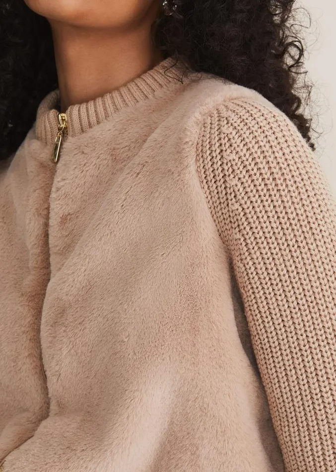 Myla Fur Body Knit Jacket Camel Women Phase Eight Jackets