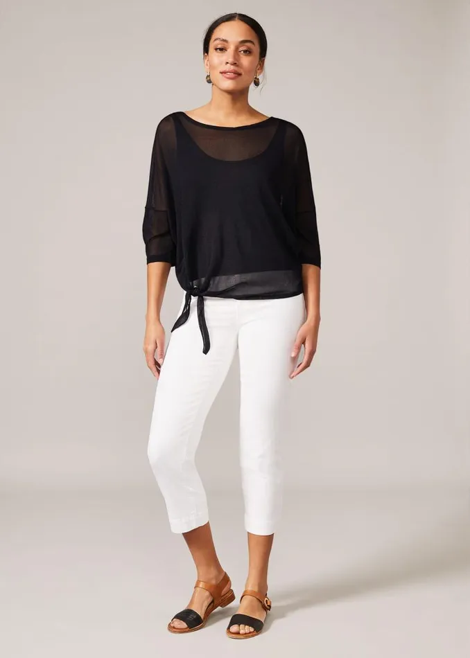 Nat Side Tie Sheer Knit Top Navy Women Phase Eight Knitwear