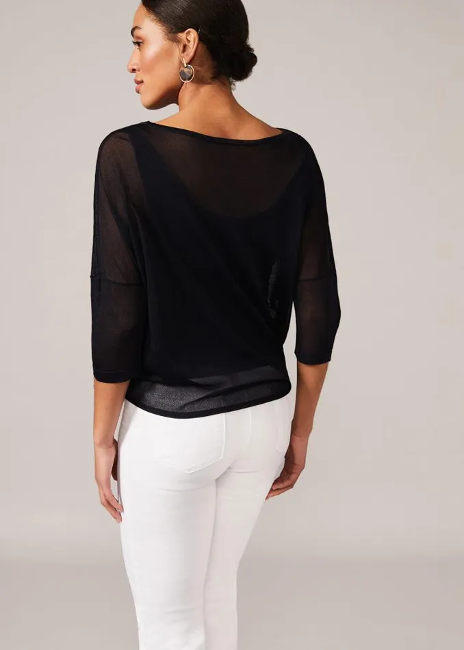 Nat Side Tie Sheer Knit Top Navy Women Phase Eight Knitwear