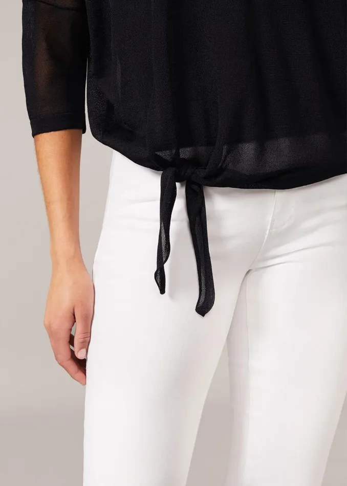 Nat Side Tie Sheer Knit Top Navy Women Phase Eight Knitwear