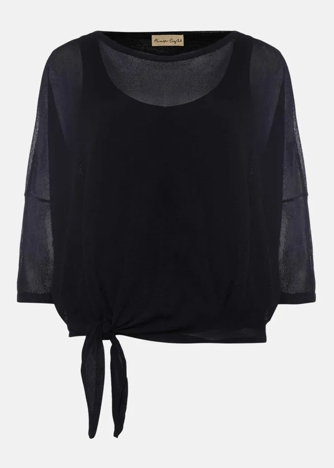 Nat Side Tie Sheer Knit Top Navy Women Phase Eight Knitwear