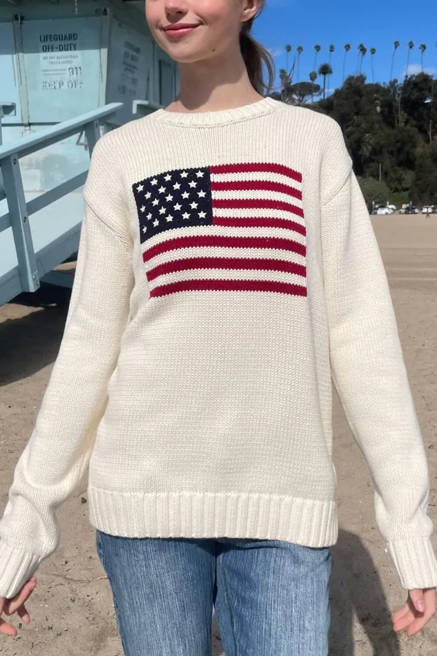Nico American Flag Sweater Ivory Women Brandy Melville Sweaters