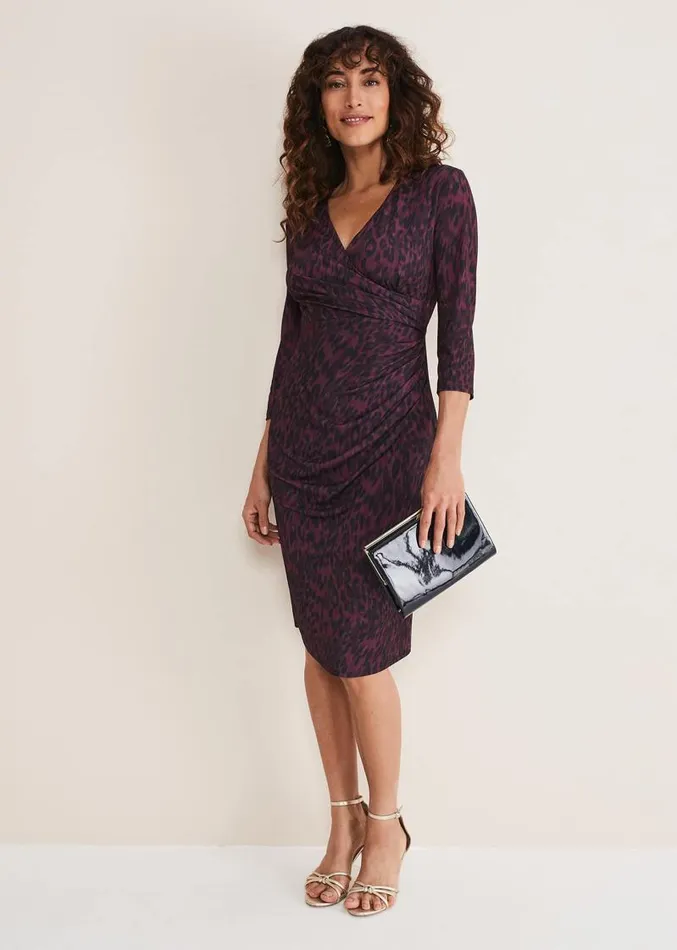 Nieve Leopard Print Dress Blackpurple Women Phase Eight Dresses