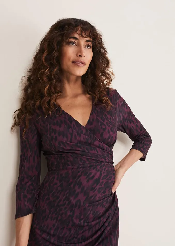 Nieve Leopard Print Dress Blackpurple Women Phase Eight Dresses