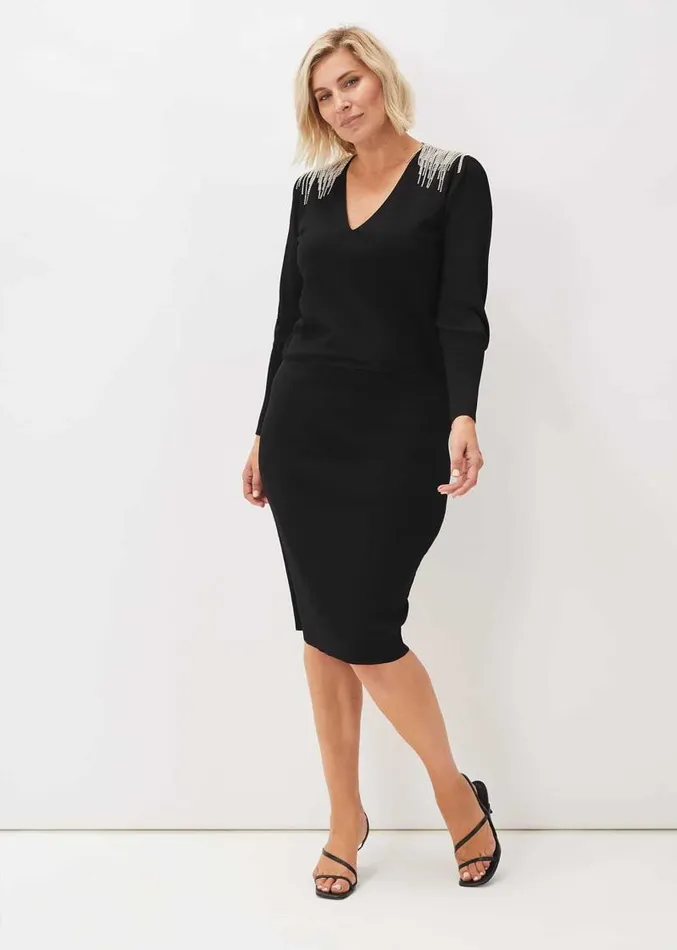Nieves Embellished Shoulder Dress Black Women Phase Eight Dresses