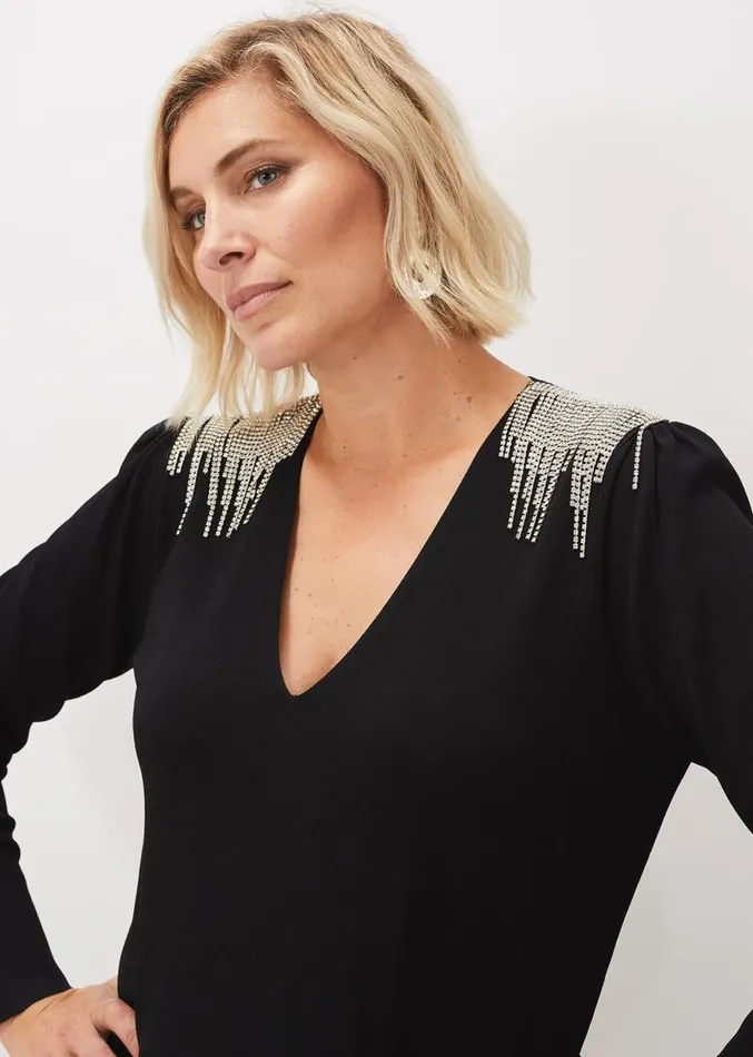 Nieves Embellished Shoulder Dress Black Women Phase Eight Dresses