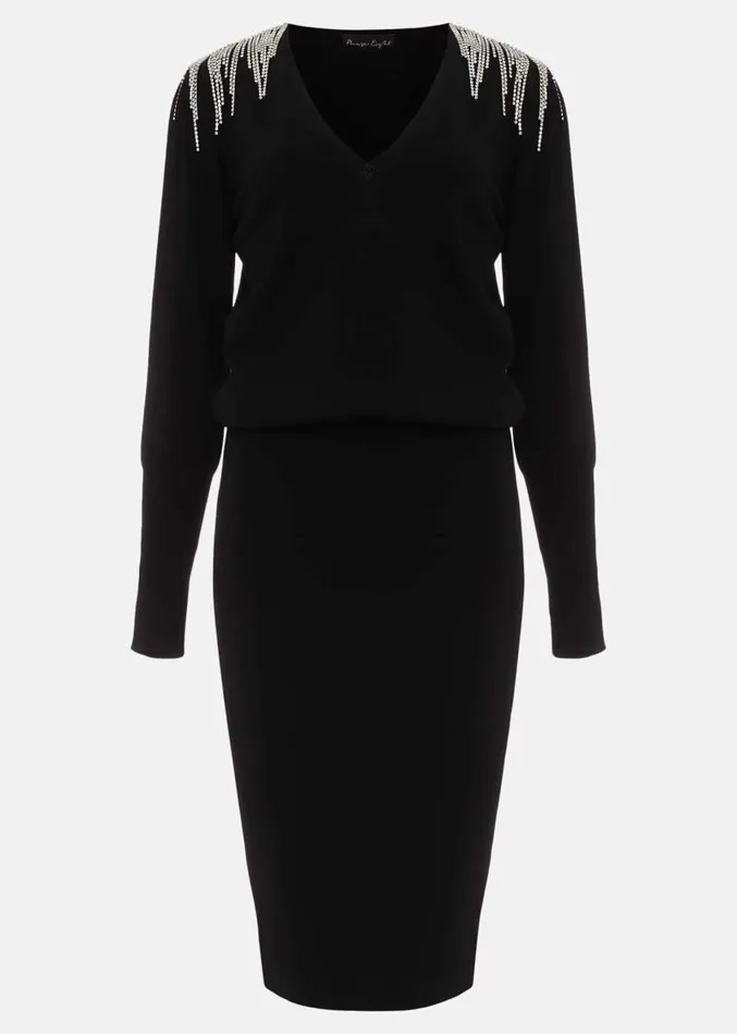 Nieves Embellished Shoulder Dress Black Women Phase Eight Dresses