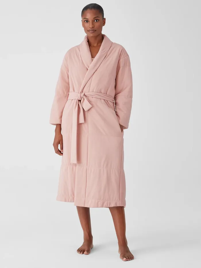 Organic Cotton Cozy Interlock Quilted Robe Powder Women Eileen Fisher Sleepwear