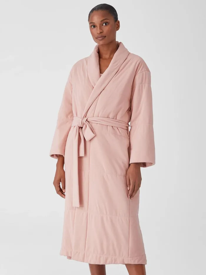 Organic Cotton Cozy Interlock Quilted Robe Powder Women Eileen Fisher Sleepwear
