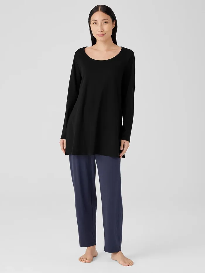 Organic Cotton Interlock Long Sleep Top Black Women Eileen Fisher Sleepwear