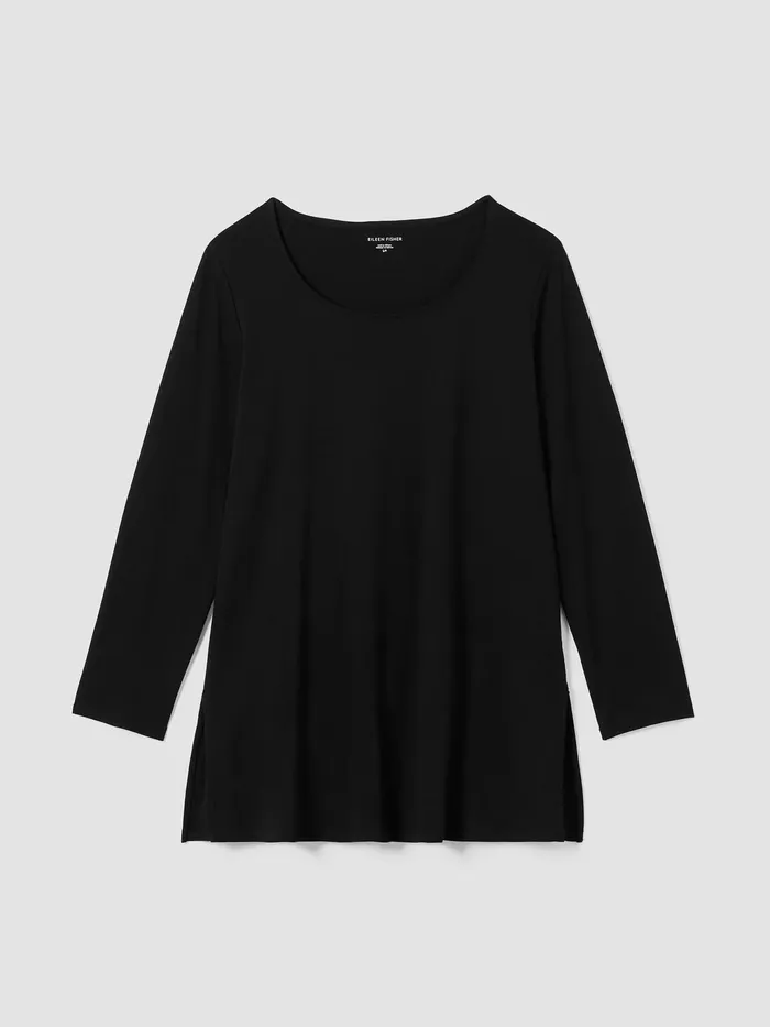 Organic Cotton Interlock Long Sleep Top Black Women Eileen Fisher Sleepwear