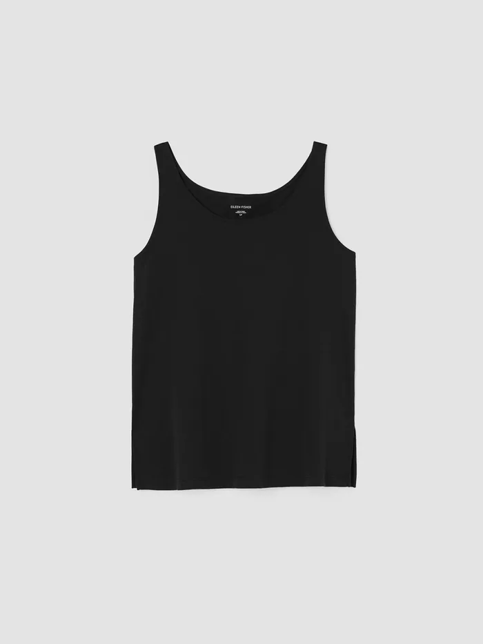 Organic Cotton Interlock Scoop Neck Sleep Tank Black Women Eileen Fisher Sleepwear