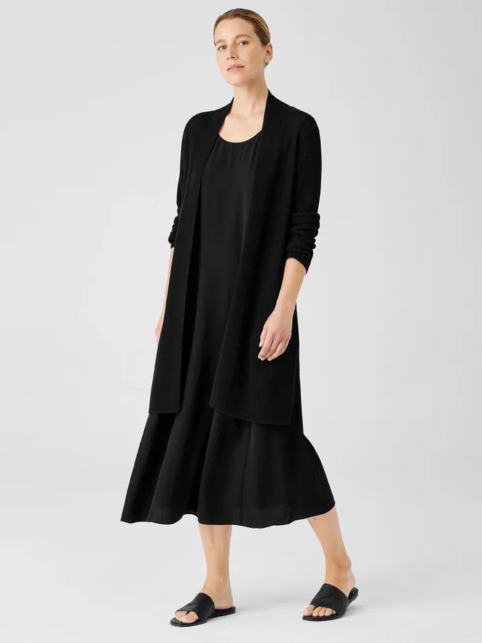 Organic Cotton Silk Cord Long Cardigan Black Women Eileen Fisher Sweaters and Cardigans