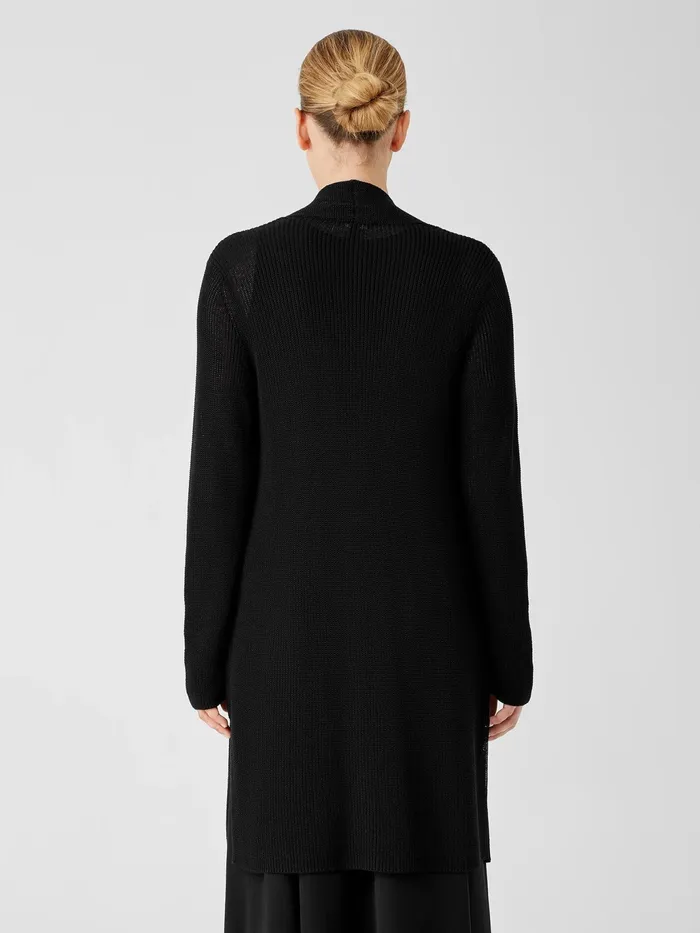 Organic Cotton Silk Cord Long Cardigan Black Women Eileen Fisher Sweaters and Cardigans