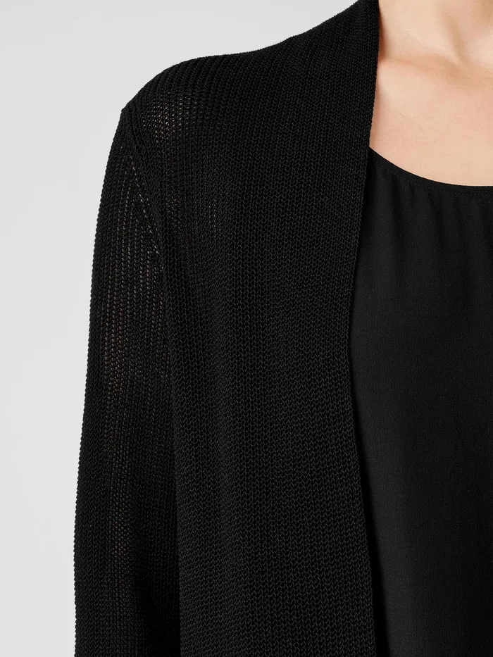 Organic Cotton Silk Cord Long Cardigan Black Women Eileen Fisher Sweaters and Cardigans