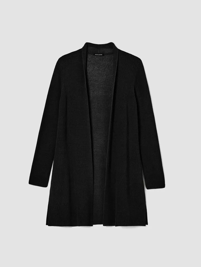 Organic Cotton Silk Cord Long Cardigan Black Women Eileen Fisher Sweaters and Cardigans