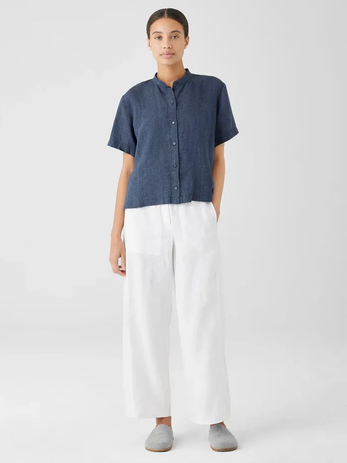 Organic Linen Wide Trouser Pant Black Women Eileen Fisher Tops and Tees