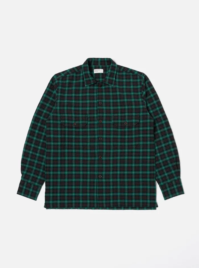 Overshirts Men Universal Works Universal Works LS Utility Shirt In GreenBlack Seersucker Pt Check