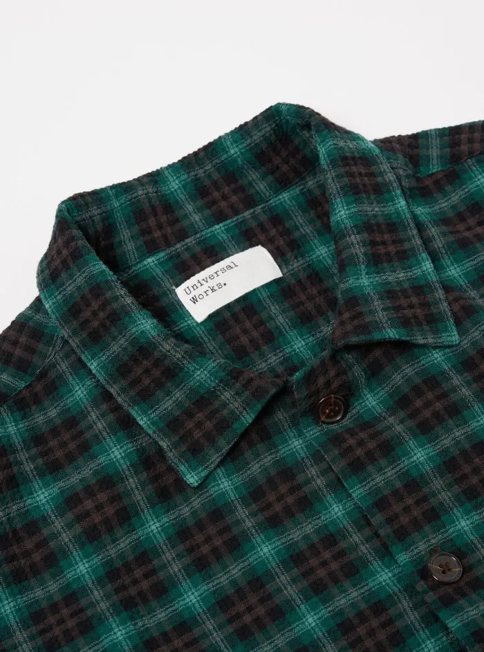 Overshirts Men Universal Works Universal Works LS Utility Shirt In GreenBlack Seersucker Pt Check