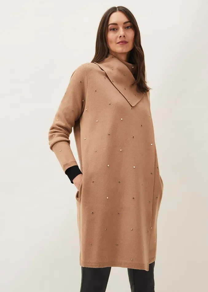 Paloma Scattered Stud Coatigan Camel Women Phase Eight Coats