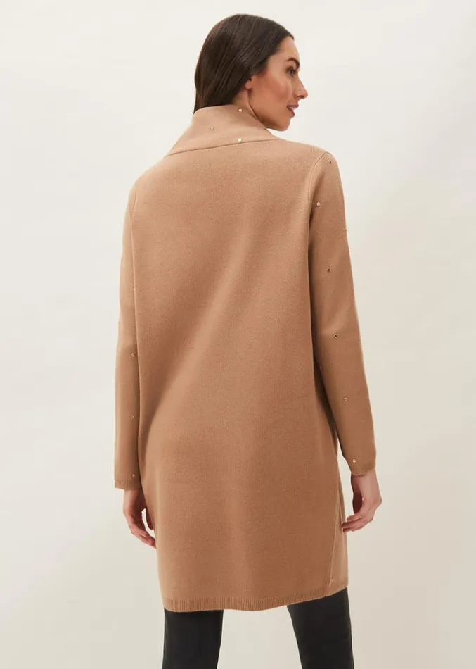 Paloma Scattered Stud Coatigan Camel Women Phase Eight Coats