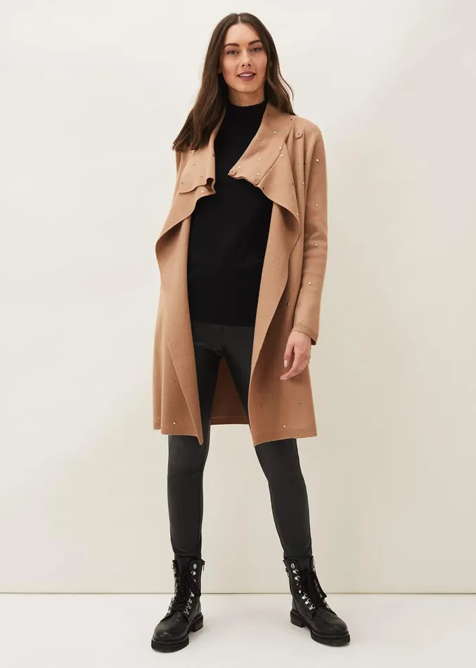 Paloma Scattered Stud Coatigan Camel Women Phase Eight Coats
