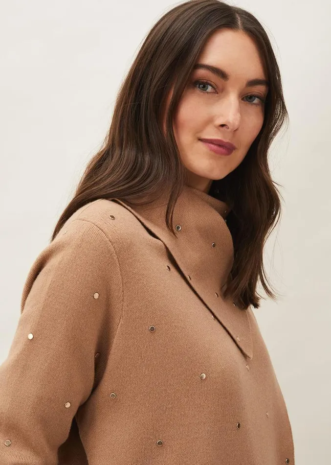 Paloma Scattered Stud Coatigan Camel Women Phase Eight Coats