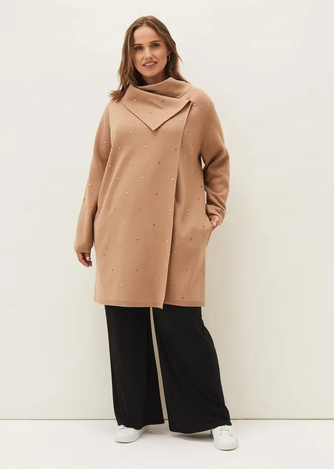 Paloma Scattered Stud Coatigan Camel Women Phase Eight Coats