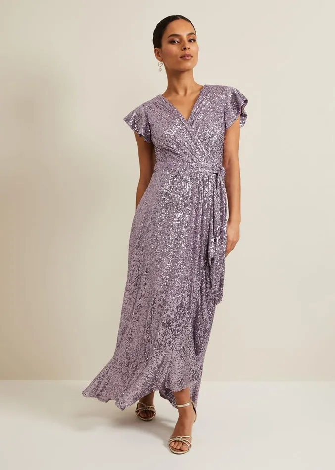 Petite Carina Sequin Maxi Dress Purple Women Phase Eight Dresses
