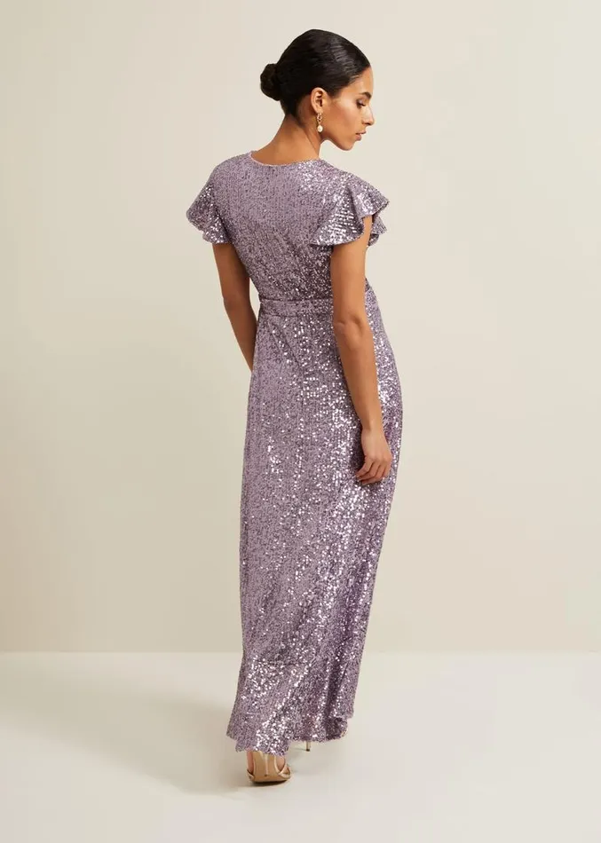 Petite Carina Sequin Maxi Dress Purple Women Phase Eight Dresses