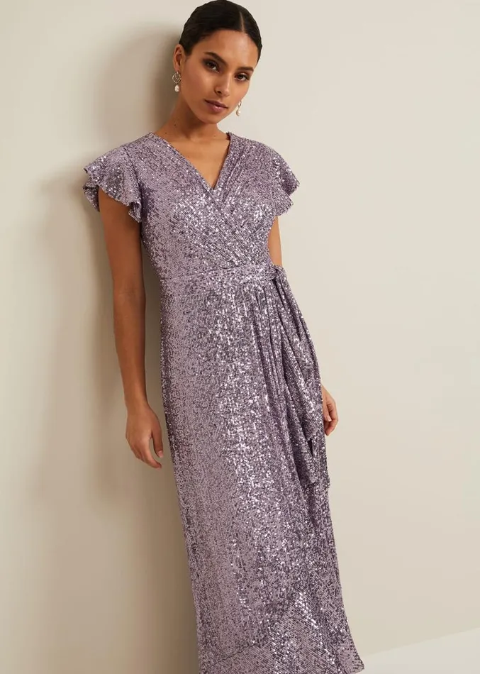 Petite Carina Sequin Maxi Dress Purple Women Phase Eight Dresses