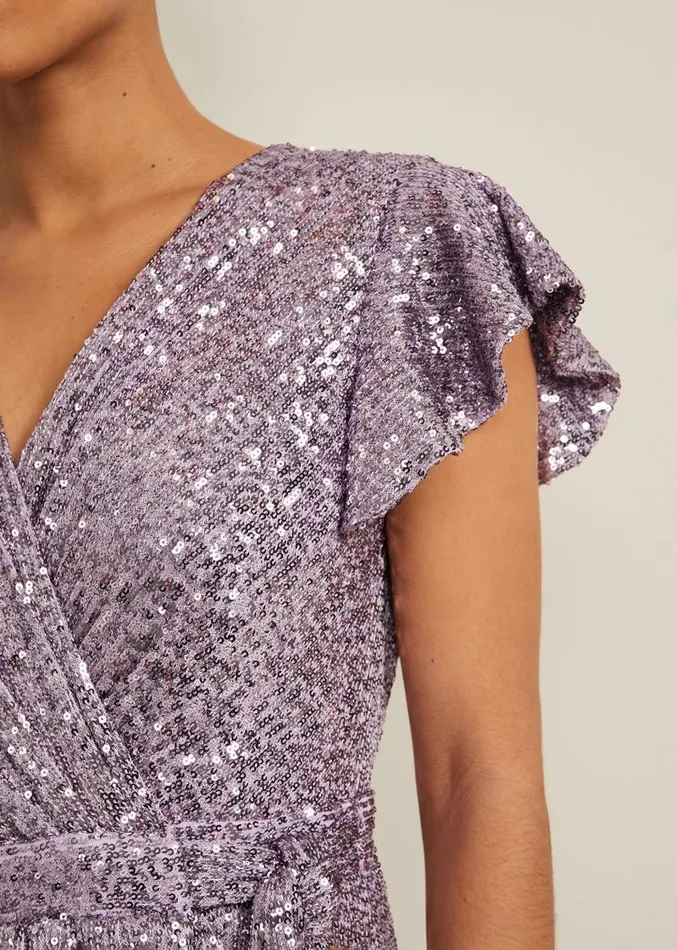 Petite Carina Sequin Maxi Dress Purple Women Phase Eight Dresses