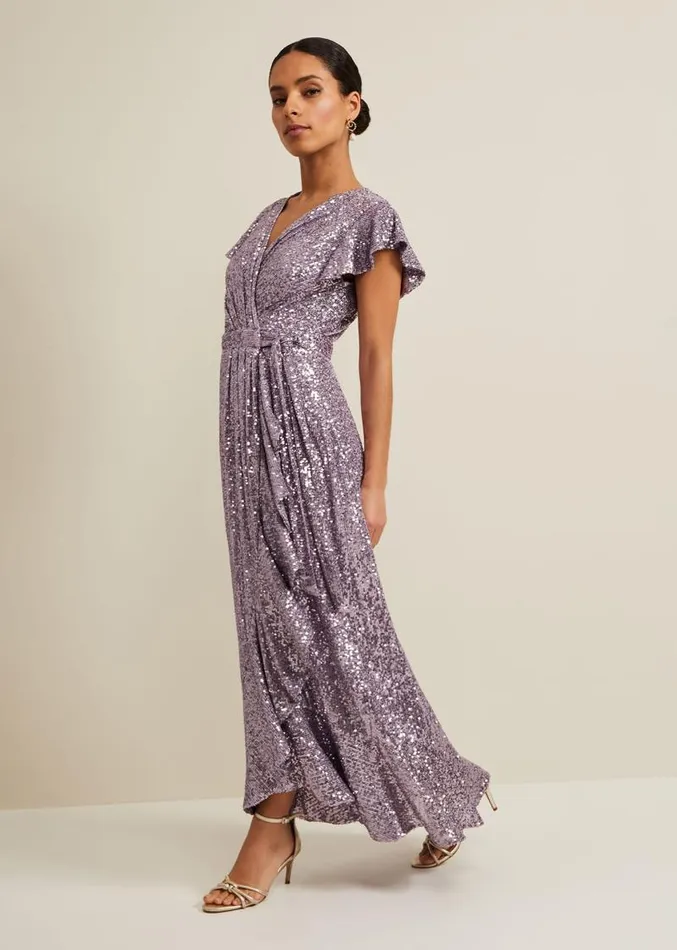 Petite Carina Sequin Maxi Dress Purple Women Phase Eight Dresses