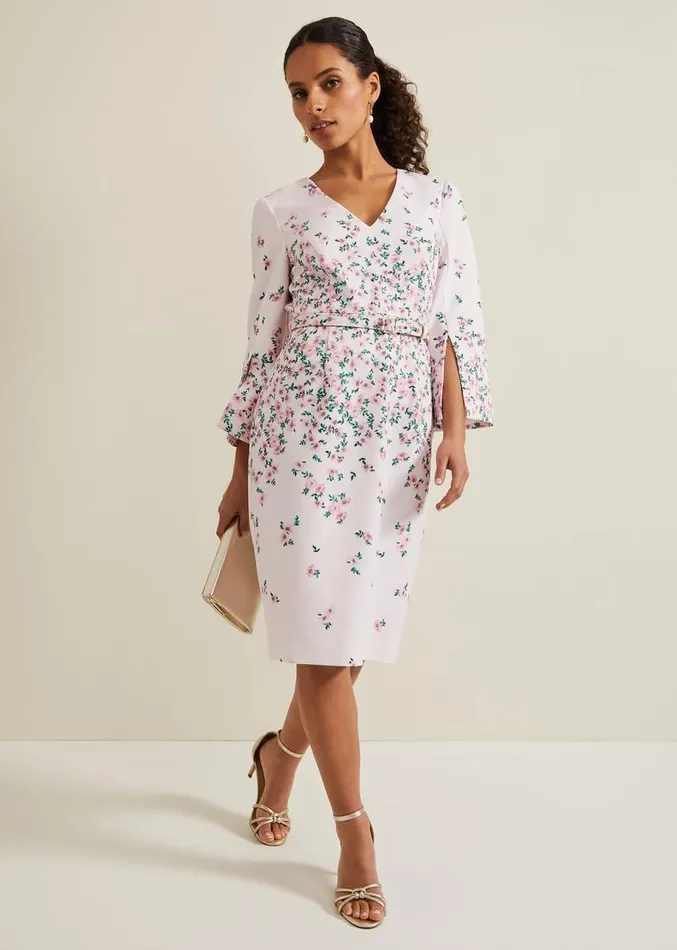 Petite Giovanna Floral Belted Dress Multicoloured Women Phase Eight Dresses