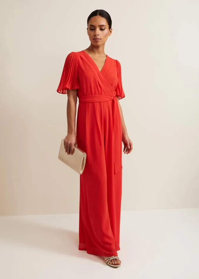 Petite Kendall Pleat Jumpsuit Orange Women Phase Eight Dresses