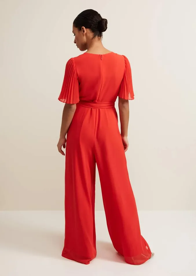 Petite Kendall Pleat Jumpsuit Orange Women Phase Eight Dresses
