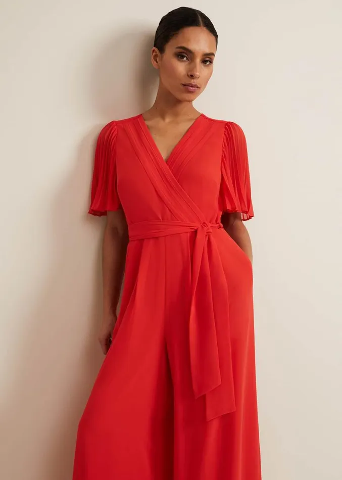 Petite Kendall Pleat Jumpsuit Orange Women Phase Eight Dresses