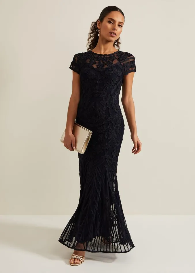 Petite Luana Tapework Maxi Dress Navy Women Phase Eight Dresses