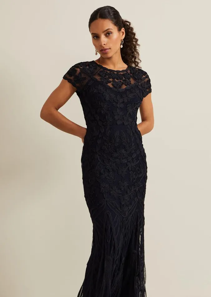 Petite Luana Tapework Maxi Dress Navy Women Phase Eight Dresses