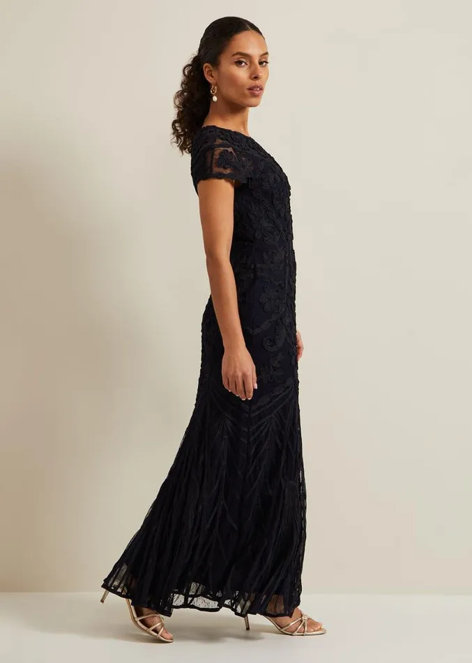 Petite Luana Tapework Maxi Dress Navy Women Phase Eight Dresses