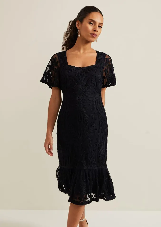 Petite Matilda Tapework Midi Dress Navy Women Phase Eight Dresses