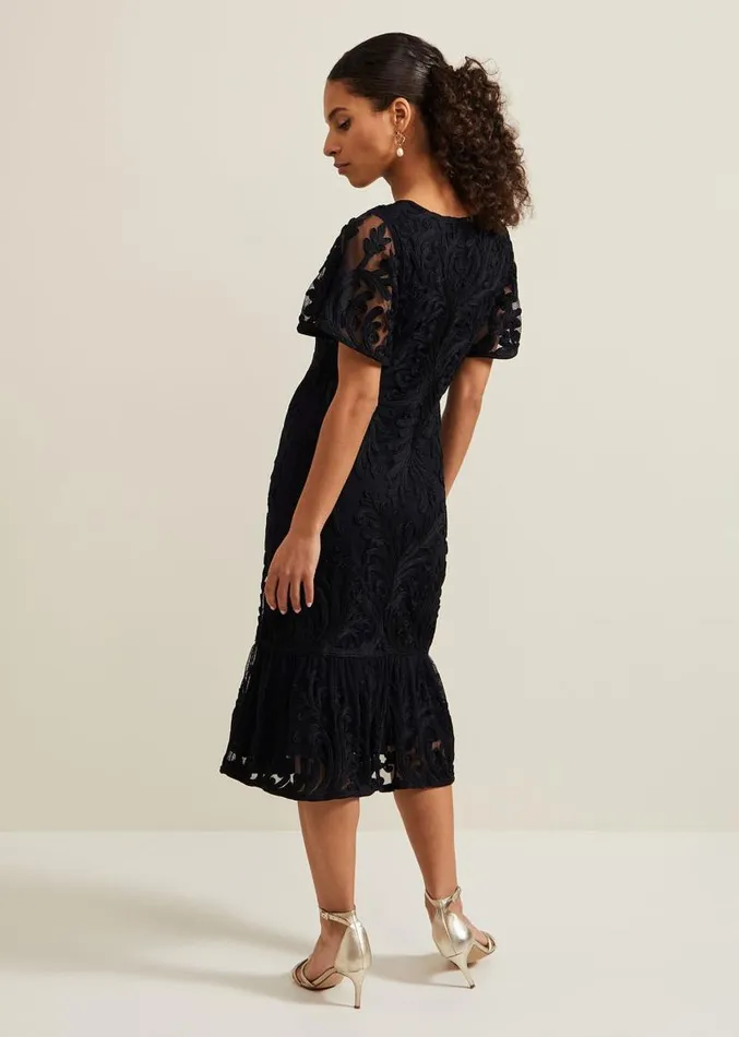 Petite Matilda Tapework Midi Dress Navy Women Phase Eight Dresses