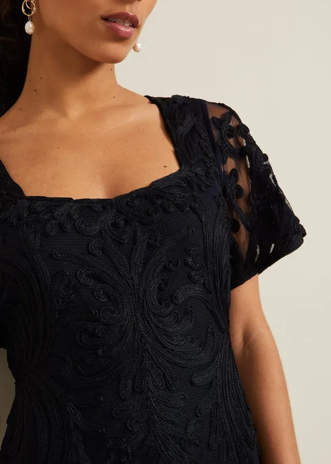 Petite Matilda Tapework Midi Dress Navy Women Phase Eight Dresses