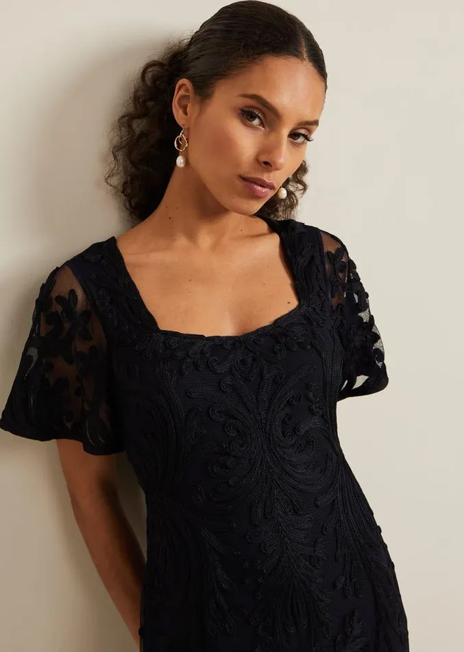 Petite Matilda Tapework Midi Dress Navy Women Phase Eight Dresses