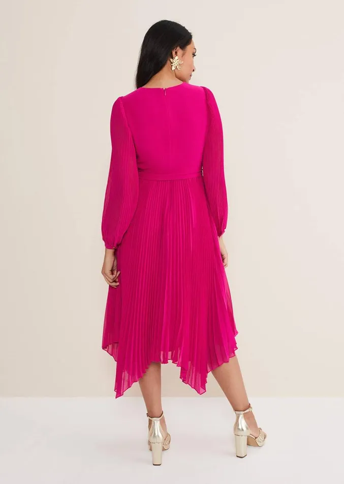 Petite Petra Wrap Pleated Midi Dress Magenta Women Phase Eight Dresses