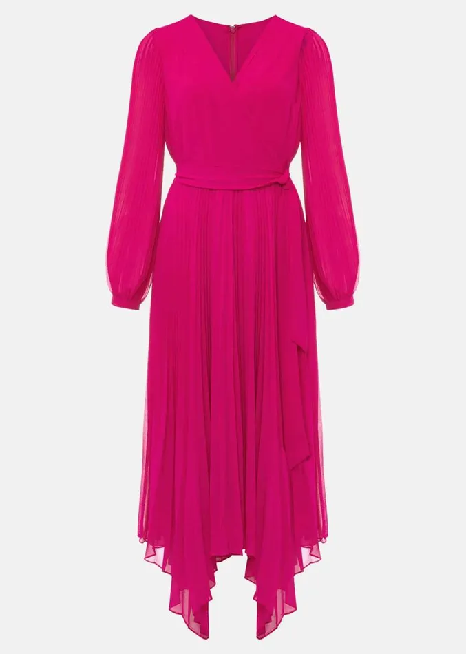 Petite Petra Wrap Pleated Midi Dress Magenta Women Phase Eight Dresses