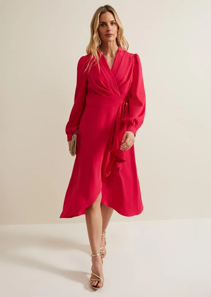 Philippa Long Sleeve Midi Dress Pink Women Phase Eight Dresses